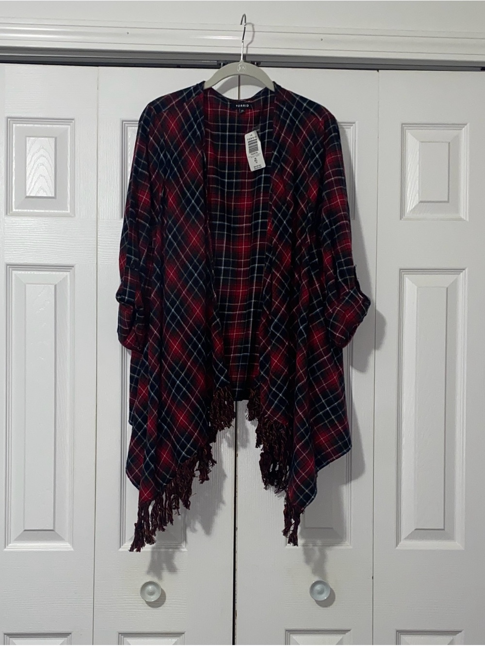 Torrid 00 Red Plaid Flannel Drape Jacket Top